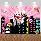 Aperturee - Boom Pink City Happy Birthday Backdrop for Children